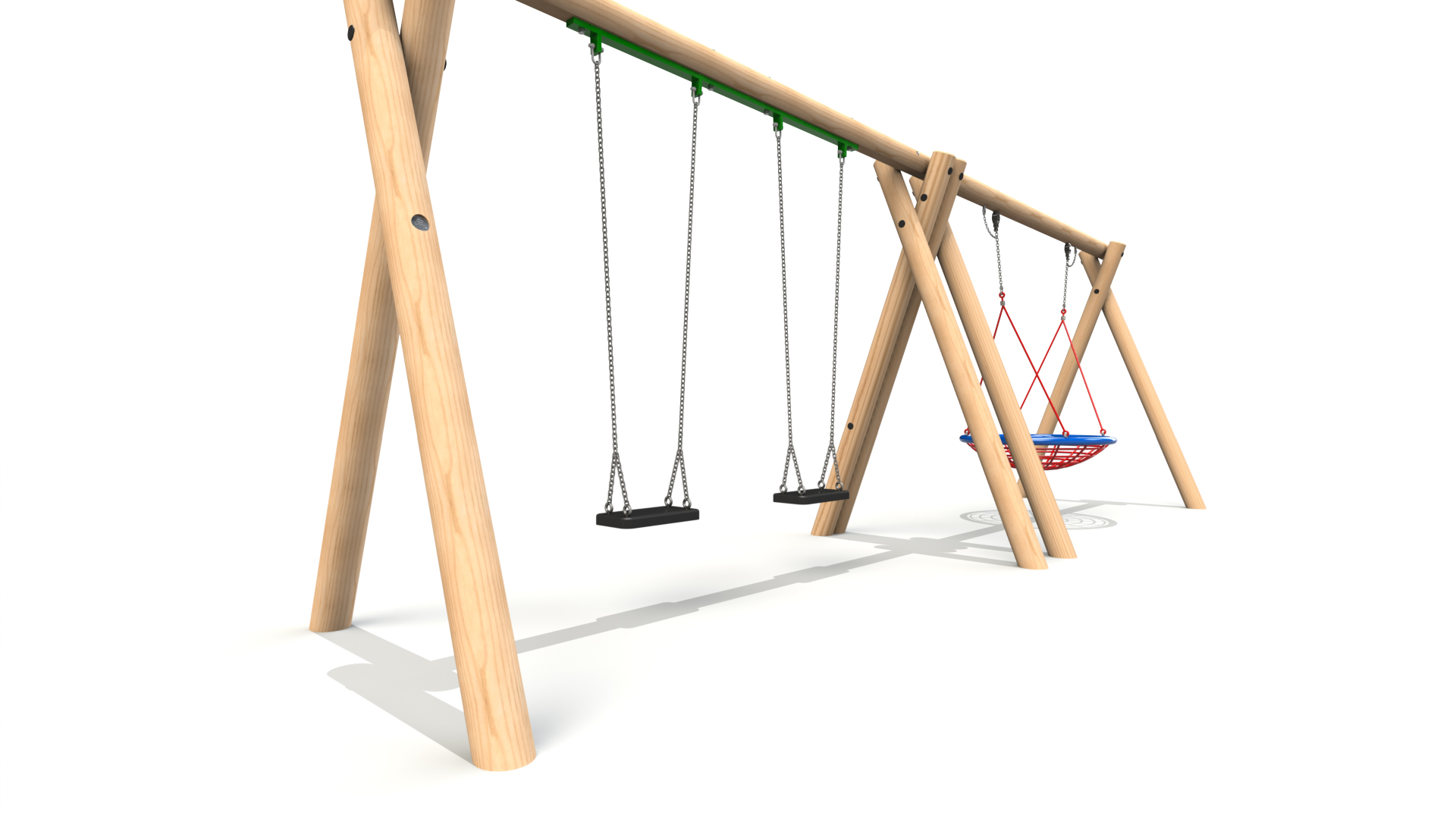 Double Bay Inclusive Timber Swing - 1 no. Group Swing and 2 no. Flat Seats