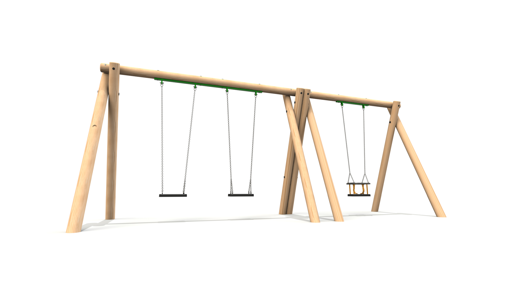 Double Timber Bay Swing - 2 no. Flat Swings and 1 no. Cradle Swing (2.4m)
