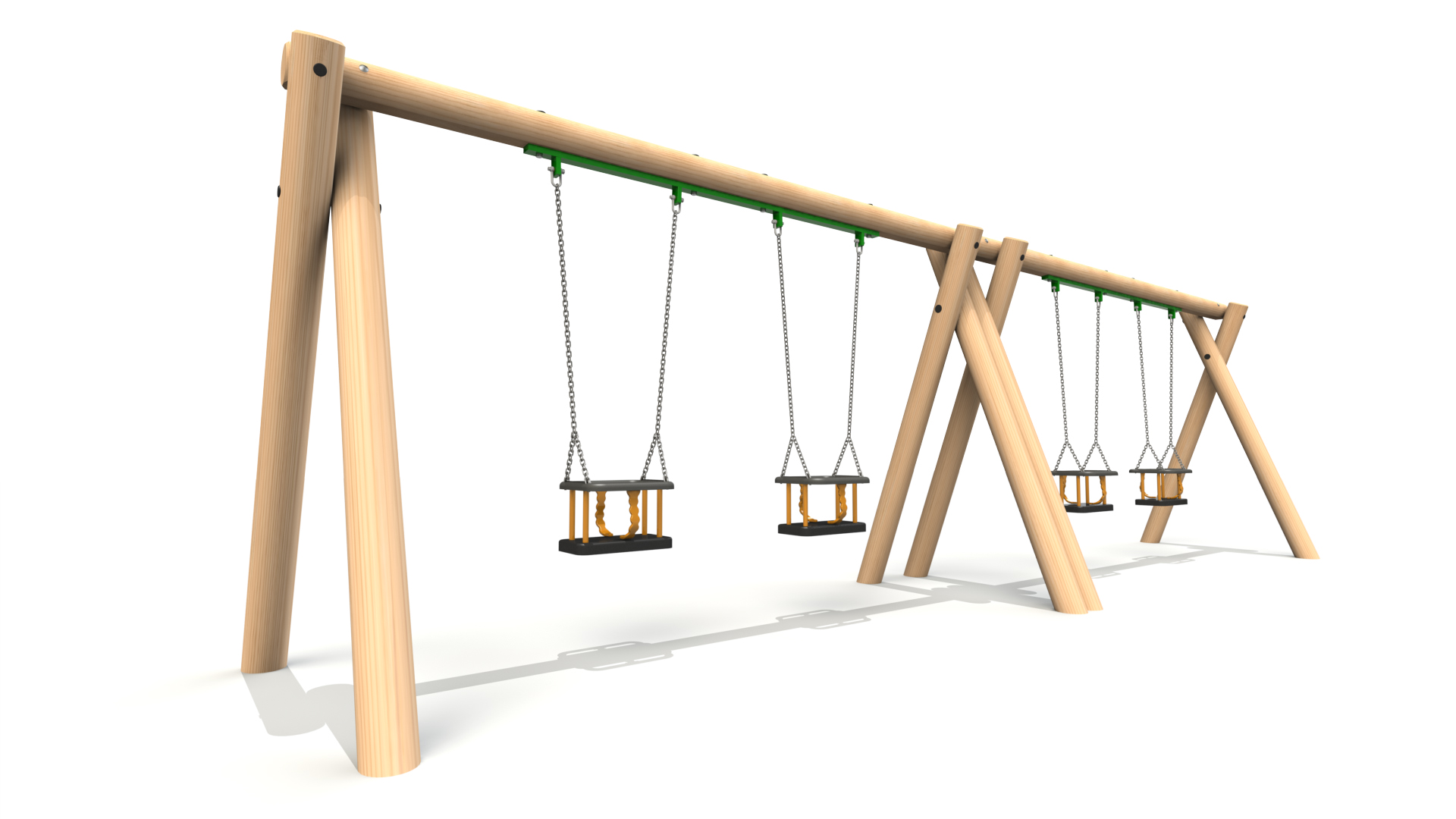 Double Timber Swing Frame - 4 no. Cradle Swing Seats (2m)