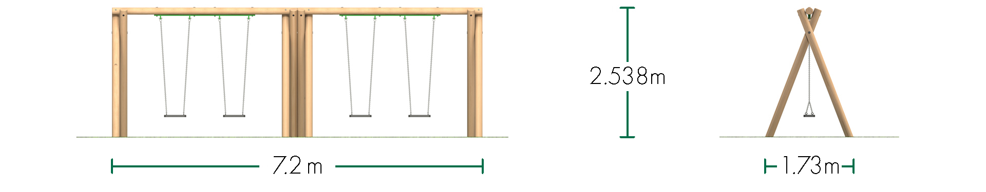 Double Timber Swing Frame - 4 no. Flat Swing Seats (2.4)