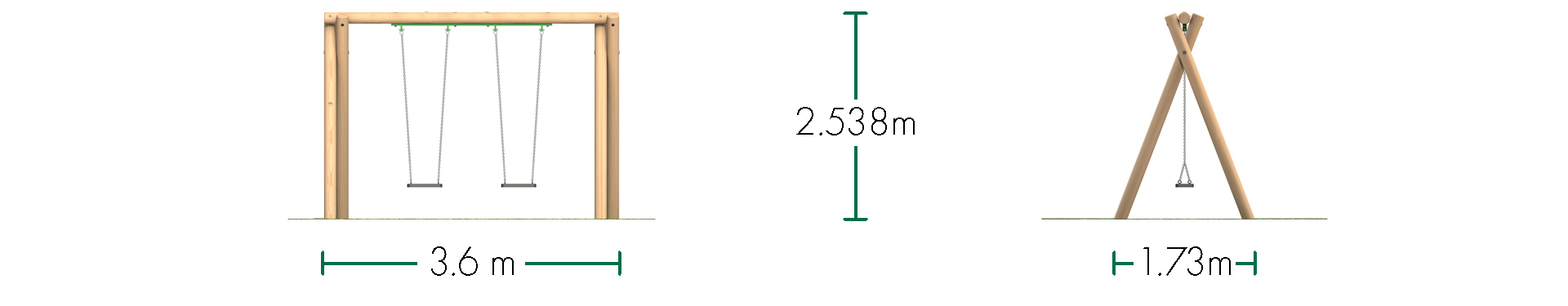 Single Bay Timber Swing - 2 no. Flat Swing Seats (2.4m).