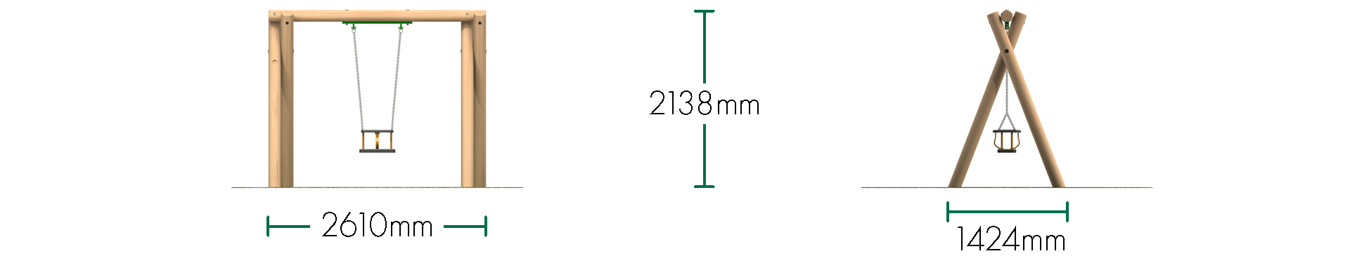 Single Timber Swing - Single Cradle Swing Seat (2m)